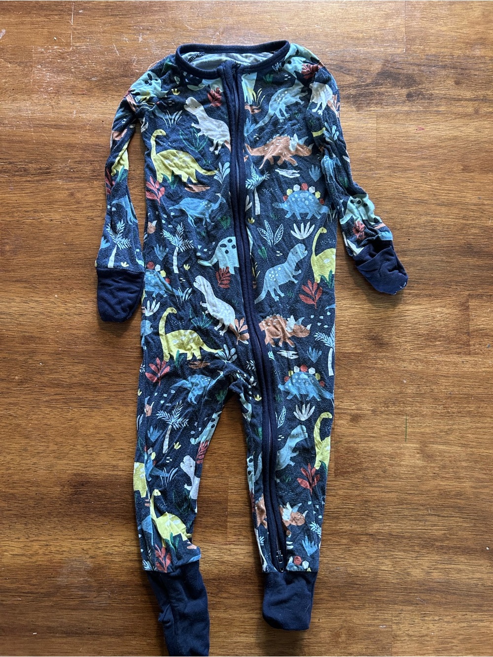 Little Sleepies Navy Dinosaur Print Footie Pajamas - Multicolor Dino Pattern